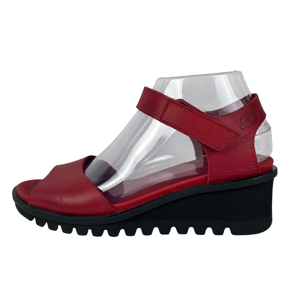 Red Women's Wedge Sandals with Velcro Strap